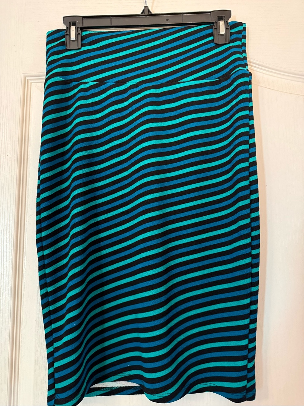 LuLaRoe Black and Teal Striped Pencil Skirt